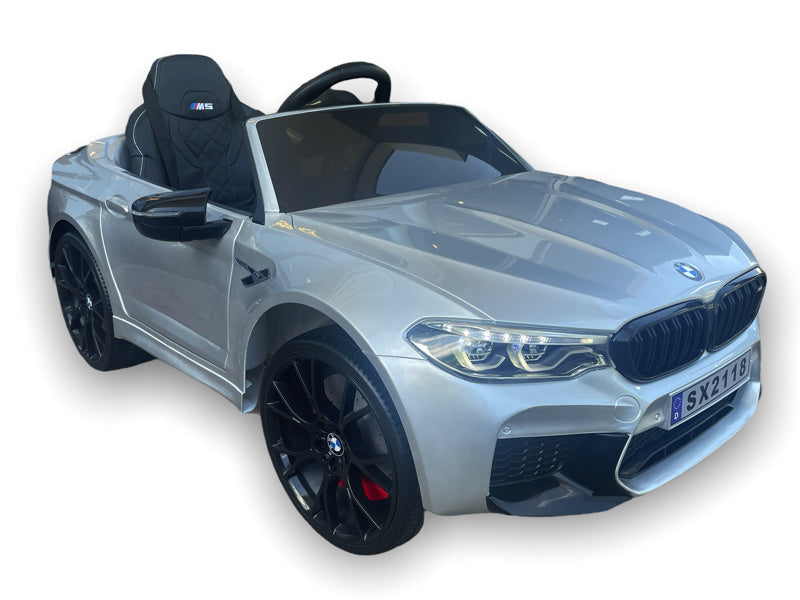 Bmw M5,Lithium, Leder Zitje, Rubberen Banden, Kinder Accu Auto!