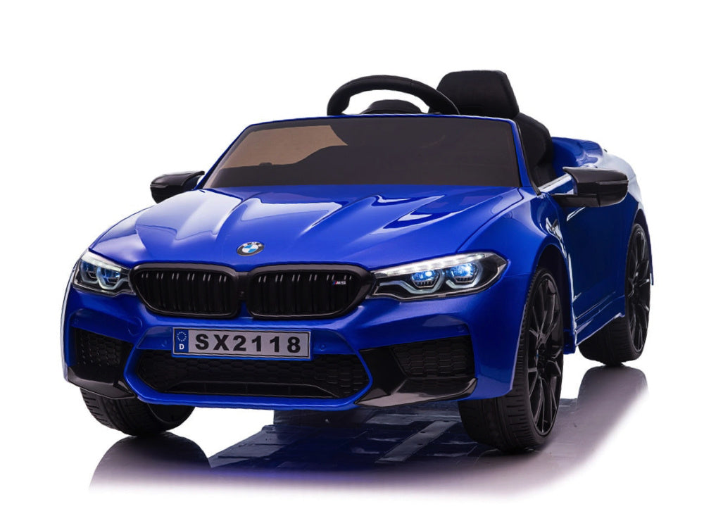 Bmw M5,Lithium, Leder Zitje, Rubberen Banden, Kinder Accu Auto!
